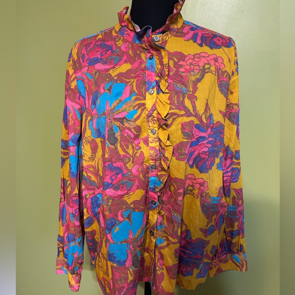 Sundance Multi Colored Button Down Ruffle Cotton … - image 1